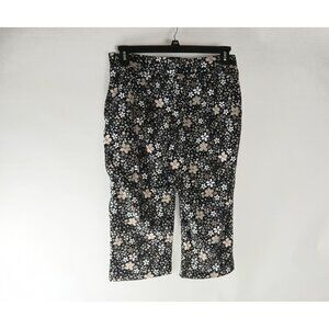 Sport Savvy Women Capri Pants Black Floral French Terry Pull On High Rise Medium